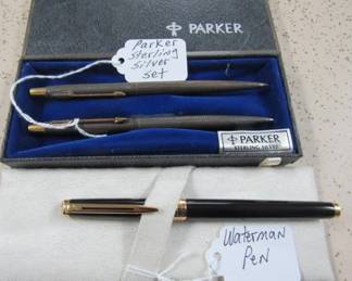 Parker Sterling Silver Pen Set & Waterman Pen