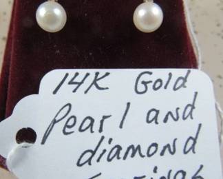 14K Pearl & Diamond Earrings