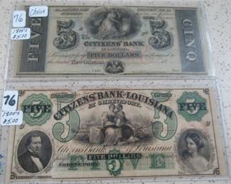 1800's Citizen's Bank of Louisiana $5.00 Notes