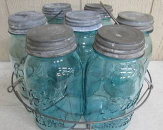 Blue Fruit Jars & Rack