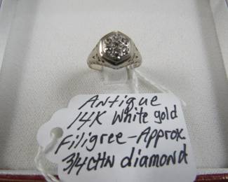 Antique 14K Gold Filigree Diamond Ring