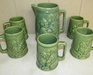 German Beer Pitcher & Mugs