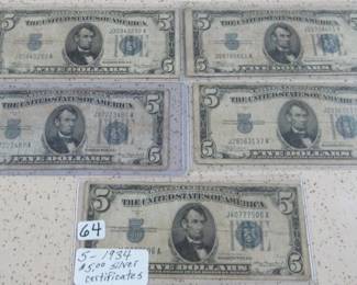 1934 $5.00 Silver Certificates