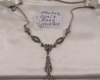 Sterling, Opal & Ruby Necklace