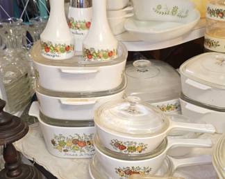 Start of the kitchen - Lots of Corning Ware and Pyrex