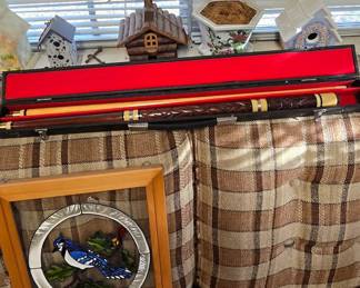 Pool Stick in Case - Stainglass Bluebird