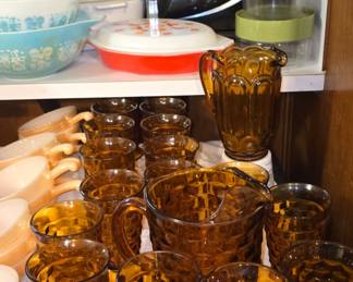 Indiana Amber Pitchers and Glasses