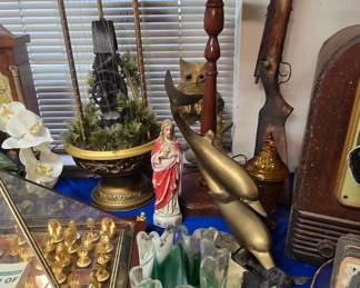 Grandpa's Table Ashtrays - Brass Dolphins - BBGun - Vintage Glass