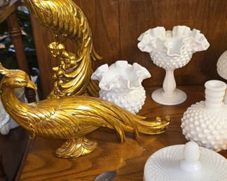Milk Glass - Gold Birds