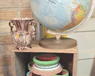 World Globe - Wooden Box - Plant Por