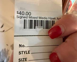 Signed Mixed Media Hawk Art 