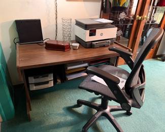 Desk, Office Chair, Hp Printer 