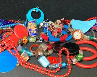 CT335Red  Blue Costume Jewelry Mystery Lot
