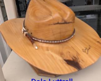 Dale Luttrell wood carved rotating cowboy hat, signed