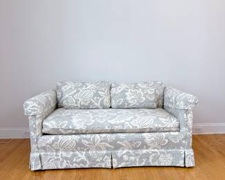 Traditional Botanical Fruit Upholstered Loveseat. This item can be purchased for pre-sale on our website: https://www.pureandsimplecarolinas.com/shop/belmont-presales
