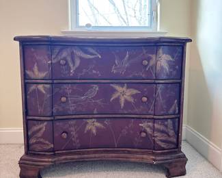 Hand-painted 3 drawer chest floral & bird design 
