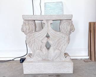 Ballard Designs Stone Griffin Side Table w/ Glass Top