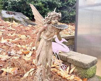 fairy garden statue with bird bath