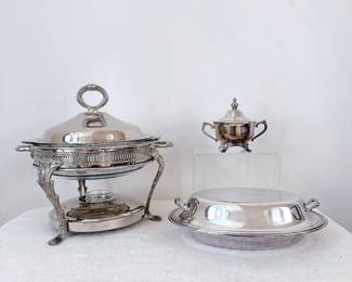 silver plate chafing dish, gorham silver plated oval serving bowl lid handles