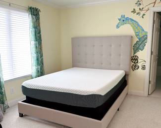 Ashley Furniture Dolante Queen Upholstered Bed: Chic Tufted Headboard & Chime Elite Memory Foam Queen Mattress.  This item can be purchased for pre-sale on our website: https://www.pureandsimplecarolinas.com/shop/belmont-presales