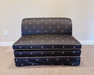 Ballard Designs Black Bee Print Upholstered Chair. This item can be purchased for pre-sale on our website: https://www.pureandsimplecarolinas.com/shop/belmont-presales
