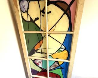 Large Painted Glass Framed Piece 