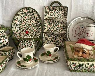 Christmas Holly Serveware Collection Teapot, Mugs, Trays, Small Lamp  Santa Pitcher