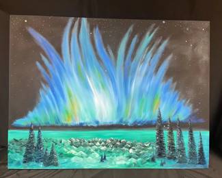 Original Northern Lights Acrylic Painting on Canvas Signed Artwork
