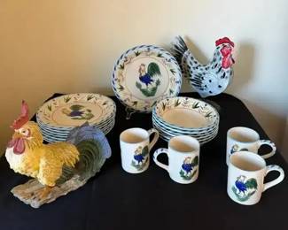 Rooster Themed Dinnerware Farmhouse Decor  Plates, Mugs  Figurines