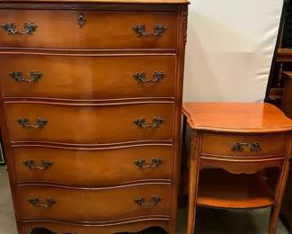 Serpentine Front Chest of Drawers Nightstand  French Provincial Style