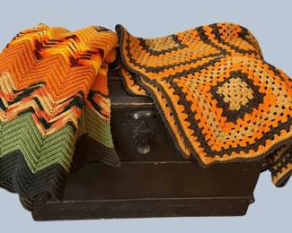 Vintage Crochet Afghans with Vintage Trunk Granny Square  Chevron Throw Blankets