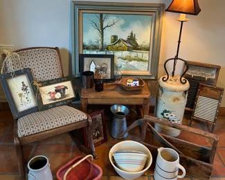 Country Folk Primitive Decor  Butter Churn, Farmhouse Style Decor  Pottery