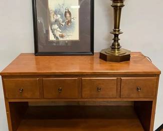Vintage Ethan Allen Cabinet With Lamp Framed Art  Console or Server