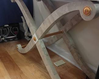 White wicker console table desk, rattan sunroom porch furniture, cottage coastal style, vintage wicker writing table with lamp