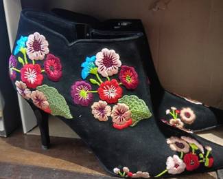 Black embroidered floral tote bag, colorful flower handbag, boho accessory