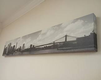 Black white cityscape panoramic canvas, Brooklyn Bridge skyline print, modern wall art, city photography