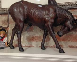 Large leather-wrapped horse sculpture, decorative figure
