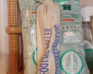 Foot care spa lot, foot roller massager, bath salts, body wash toiletries, wooden massage tool, personal care products