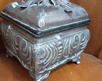 Silver-plate ornate lidded jewelry casket trinket box, Victorian style