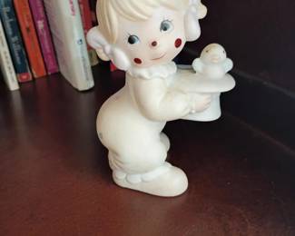 Precious Moments style porcelain figurine, little girl collectible, white bisque ceramic figure, vintage inspirational decor