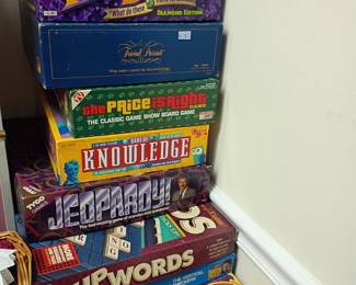 Board games lot, TriBond Jeopardy Upwords Connect Four Boggle, vintage family game night, Price Is Right, Knowledge game