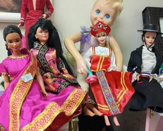 Barbie dolls lot, vintage Barbie collection, assorted outfits costumes, Mattel dolls, collectible fashion dolls, Barbie accessories