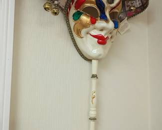 Venetian masquerade mask on stick, jeweled ornate Mardi Gras mask, ceramic wall decor, costume