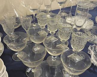 Crystal stemware collection, wine glasses, goblets, and barware