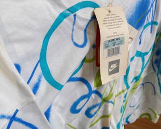 NWT women's white top with blue abstract print, new with tags