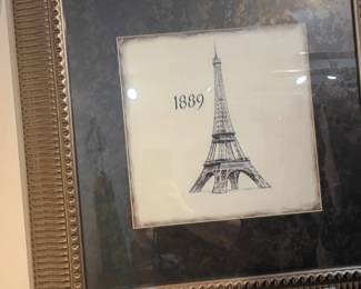 Framed Eiffel Tower 1889 print, gold frame, Paris France wall art, French decor
