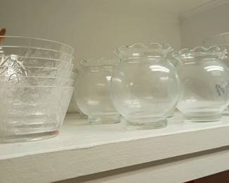 Clear glass mixing bowls lot, serving bowls, glass bakeware, kitchen glassware set, Pyrex style nesting bowls