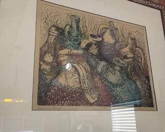 Signed numbered limited edition print, framed, Latin American figures