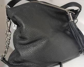 Black leather handbag purse, silver hardware shoulder bag, women's hobo bag, designer style tote, ladies accessories