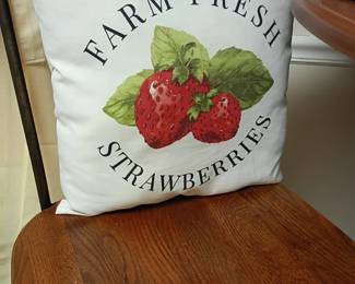 Farm Fresh Strawberries decorative throw pillow, farmhouse accent cushion, fruit kitchen decor, country cottage style